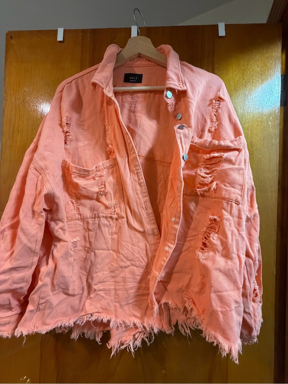 VICI Coral Distressed Denim Jacket